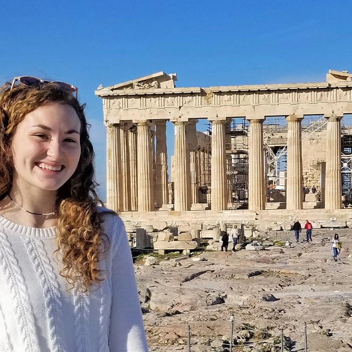 Embry-Riddle student takes photo in front of the Parthenon, in Athens, Greece.